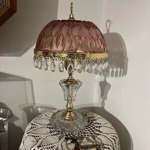 Vintage MICHELOTTI table lamp cranberry crystal glass prism accent 17.5”Tall